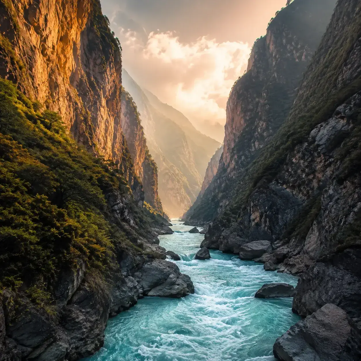 The Jinsha River cutting through Tiger Leaping Gorge in Yunnan, China